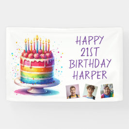 Rainbow Cake Personalized Photo Happy Birthday Banner