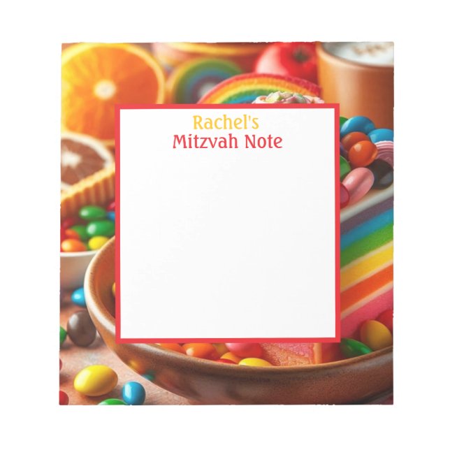 Rainbow Cake und Candy Mitzvah Note Girls Notepad Notizblock (Vorderseite)