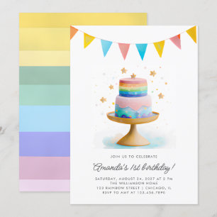 Rainbow Cake und Stars Geburtstagsparty Einladung