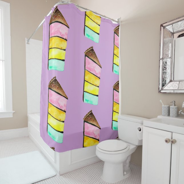 Rainbow Cake Wasserfarbe niedlich Duschvorhang (Beispiel)