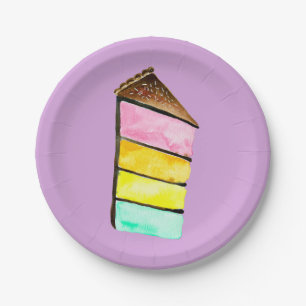 Rainbow Cake Wasserfarbe niedlich Pappteller