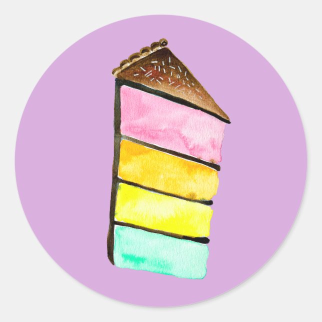 Rainbow Cake Wasserfarbe niedlich Runder Aufkleber (Vorderseite)