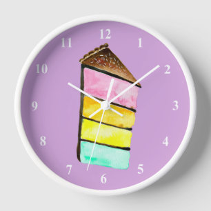 Rainbow Cake Wasserfarbe niedlich Uhr