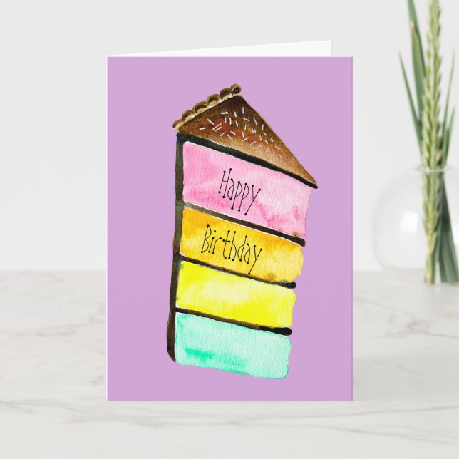 Rainbow cake yu Aquarell niedliche Kunst Karte (Vorderseite)