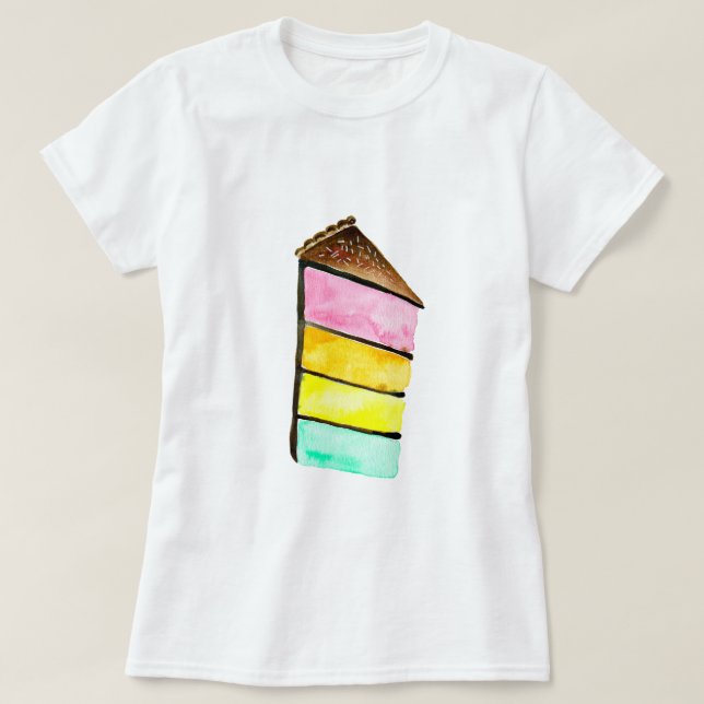 Rainbow cake yu Aquarell niedliche Kunst T-Shirt (Design vorne)