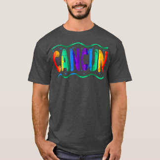 Rainbow Cancun Meico Typografy Ocean Waves T-Shirt