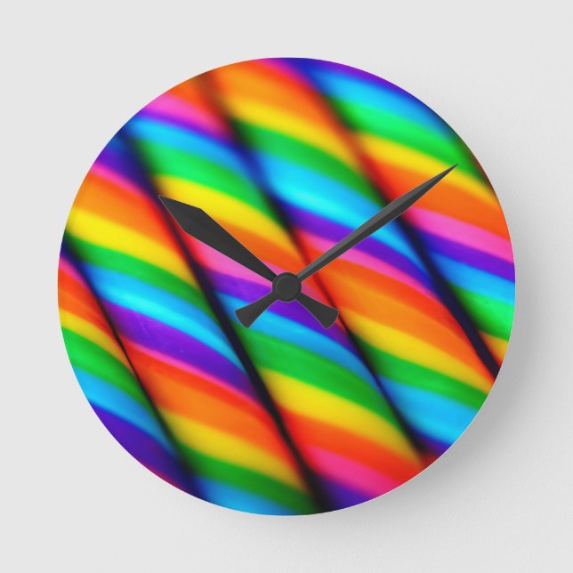 Rainbow Candy Canes 2 Runde Wanduhr (Vorderseite)