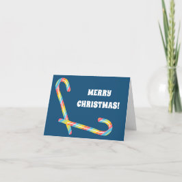 Rainbow Candy Canes Blue Custom Text Weihnachtswag Dankeskarte