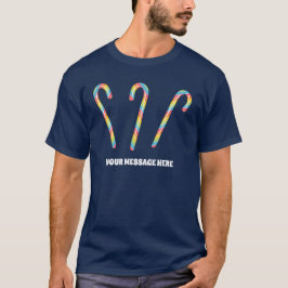 Rainbow Candy Canes Custom Message Christmas T-Shirt