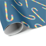 Rainbow Candy Canes Dark Blue Christmas Geschenkpapier<br><div class="desc">Fügen Sie Ihren Weihnachtsgeschenken eine süße Touch mit diesem gemusterten Packpapier hinzu. Diese Geschenkpackung zeigt das Set von mit Regenbogen gestreiften Süßspeisen vor dunkelblauem Hintergrund.</div>