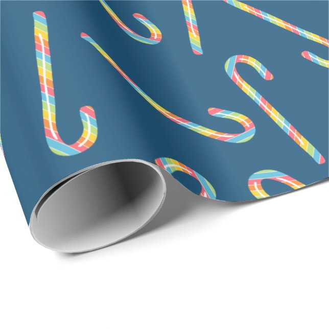 Rainbow Candy Canes Dark Blue Christmas Geschenkpapier (Rolleneckpunkt)