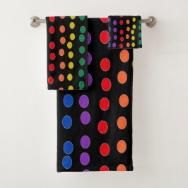 Rainbow Candy Dots auf Schwarz Badhandtuch Set