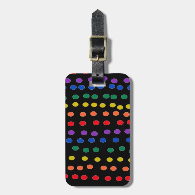 Rainbow Candy Dots auf Schwarz Gepäckanhänger (Vorderseite vertikal)