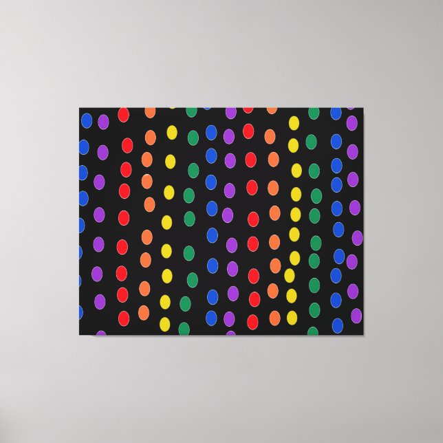 Rainbow Candy Dots auf Schwarz Leinwanddruck (Vorderseite)