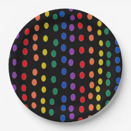 Rainbow Candy Dots auf Schwarz Pappteller