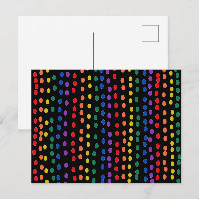 Rainbow Candy Dots auf Schwarz Postkarte (Vorne/Hinten)