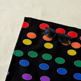 Rainbow Candy Dots auf Schwarz Strandtuch