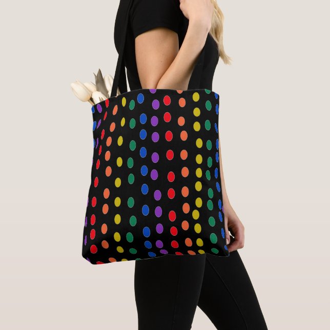 Rainbow Candy Dots auf Schwarz Tasche (Von Nahem)