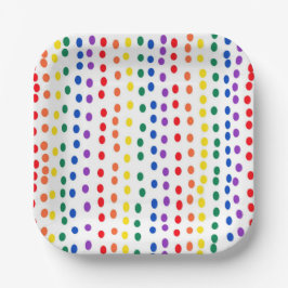 Rainbow Candy Dots auf Weiß Pappteller