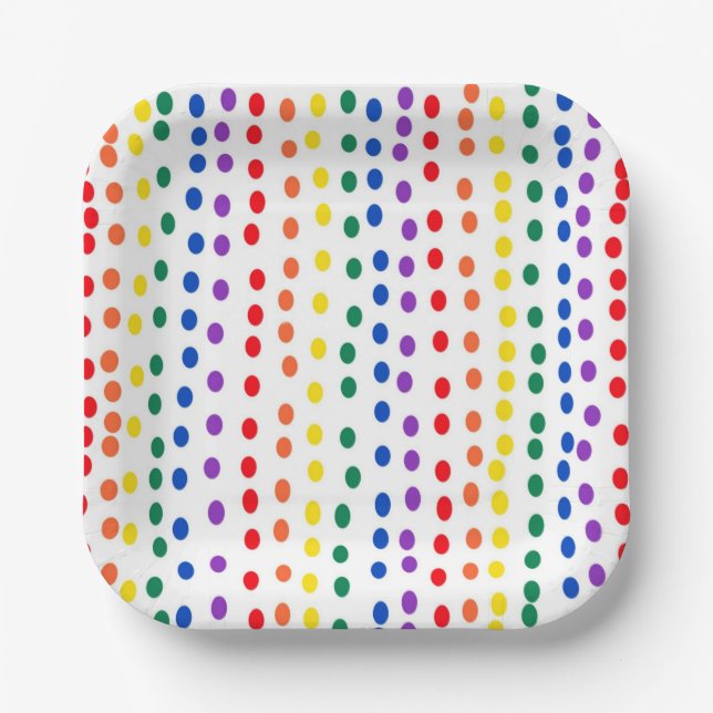 Rainbow Candy Dots auf Weiß Pappteller (Vorderseite)