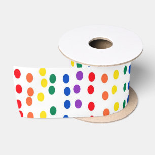 Rainbow Candy Dots auf Weiß Satinband