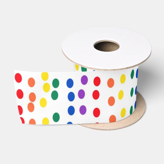 Rainbow Candy Dots auf Weiß Satinband (Spule)