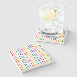 Rainbow Candy Dots auf Weiß Steinuntersetzer