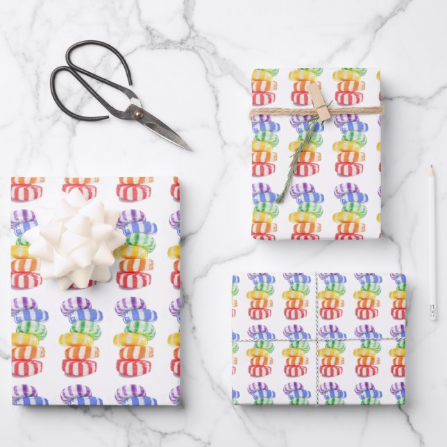 RAINBOW CANDY Flachfolienpapier Geschenkpapier Set (Vorderseite)