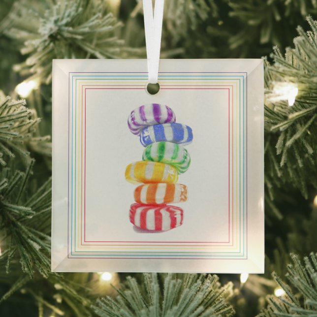 RAINBOW CANDY Glass Square Ornament Aus Glas (Insitu)