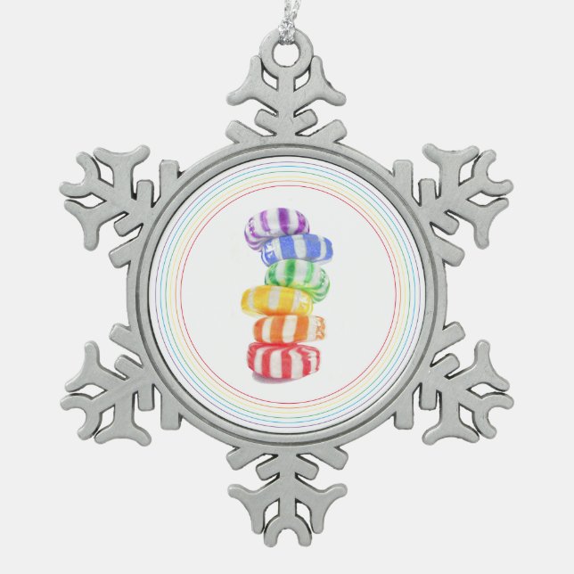 RAINBOW CANDY Pewter Snowflake Ornament (Vorderseite)