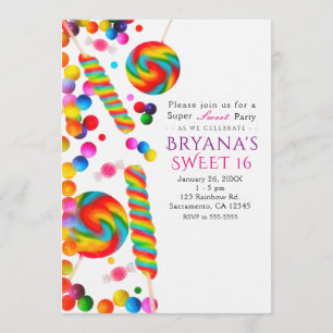 Rainbow Candy Sweet Birthday Party Einladungen