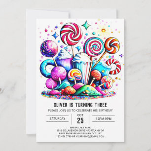 Rainbow Candyland Printable Birthday Einladung