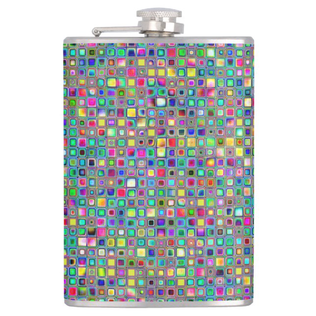 Rainbow 'Carnival' Textured Mosaic Tiles Pattern Flachmann (Vorderseite)
