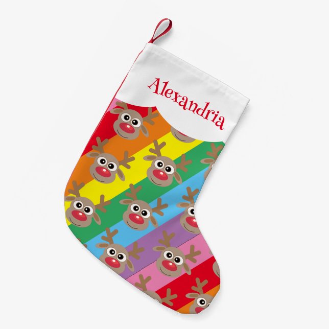 Rainbow Cartoon Rentier Pattern Fun Colorful Kleiner Weihnachtsstrumpf (Vorderansicht (hängend))