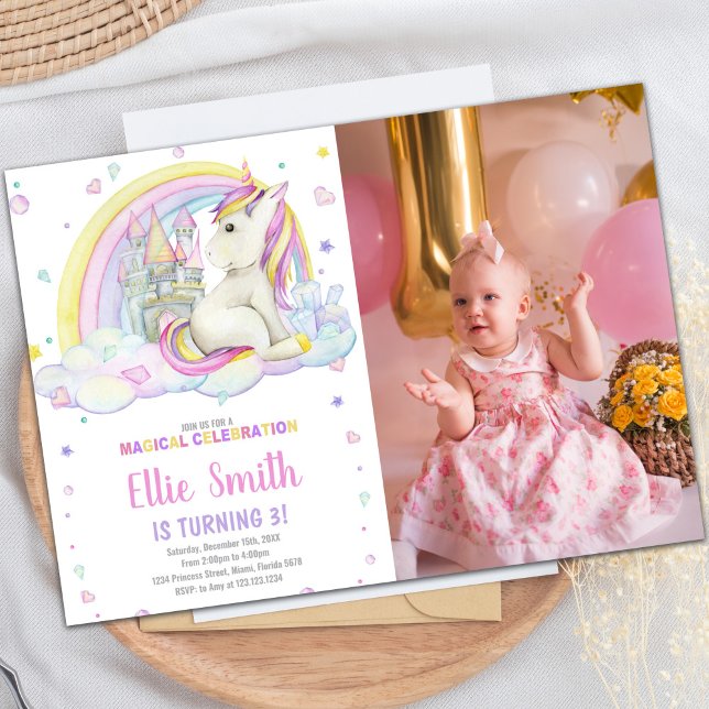 Rainbow Castile Unicorn Einladungen mit Foto (Rainbow Castile Unicorn Invitations with photo)