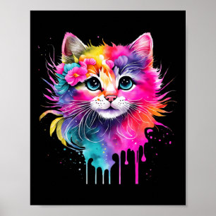 Rainbow Cat A Watercolor Paint Colorful Blume Cu Poster