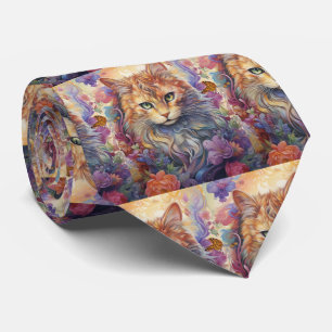 Rainbow Cat Blume Butterfly Boho Krawatte