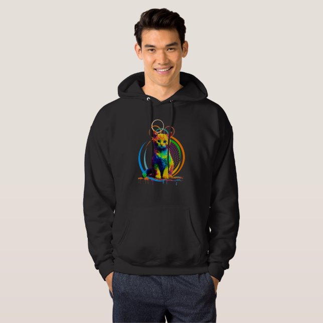 Rainbow Cat - Farbenfrohe und lustige Katze Kunst Hoodie (Vorne ganz)