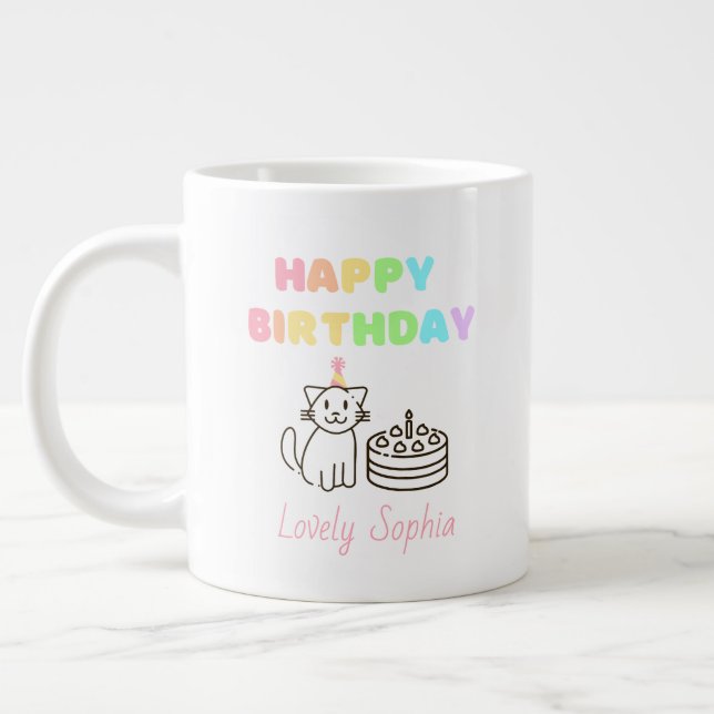 Rainbow&Cat Happy Birthday Jumbo-Tasse (Links)