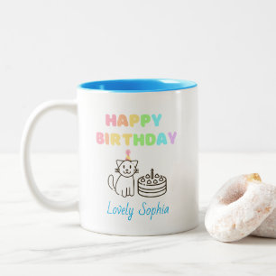 Rainbow&Cat Happy Birthday Zwei-Tone-Kaffee-Tasse Zweifarbige Tasse