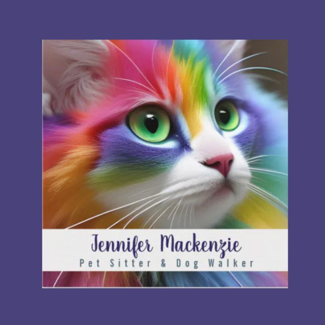 Rainbow Cat Pet Sitter und Dog Walker Quadratische Visitenkarte (Von Creator hochgeladen)