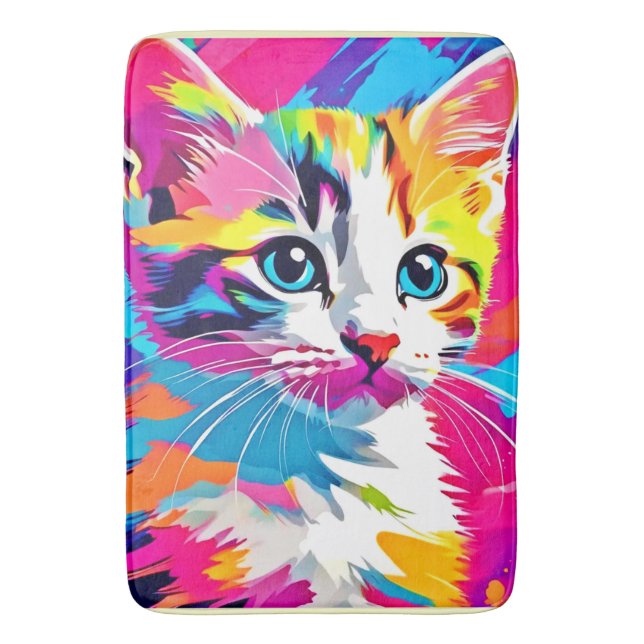 Rainbow Cat: Vivid Portrait Badematte (Vorderseite Vertikal)