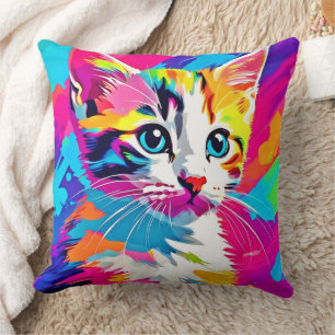 Rainbow Cat: Vivid Portrait Kissen