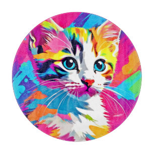 Rainbow Cat: Vivid Portrait Schneidebrett