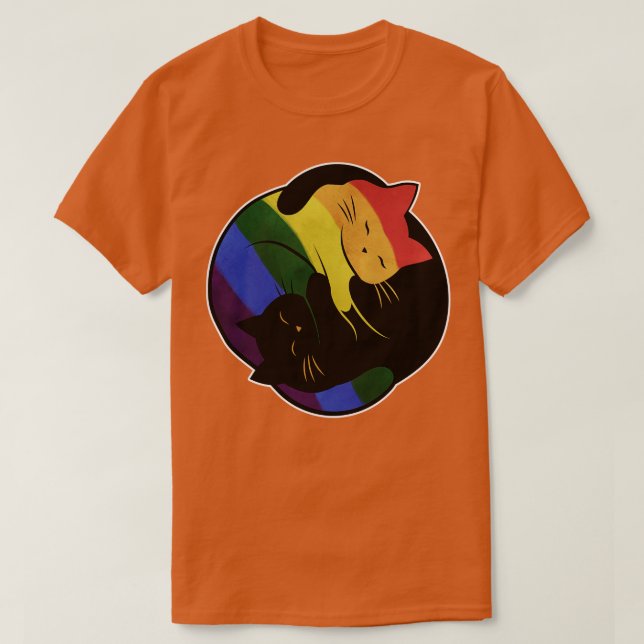 Rainbow Cat Yin Yang LGBT Gay Pride Flag T-Shirt (Design vorne)