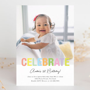 Rainbow Celebrate Photo Anniversaire Invitation de