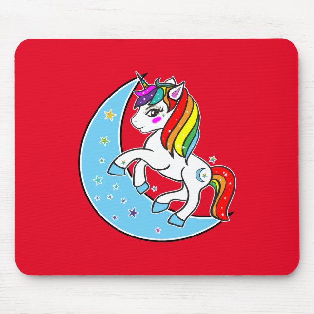 Rainbow Celestial Blue Moon & Stars Unicorn Mousepad (Vorne)