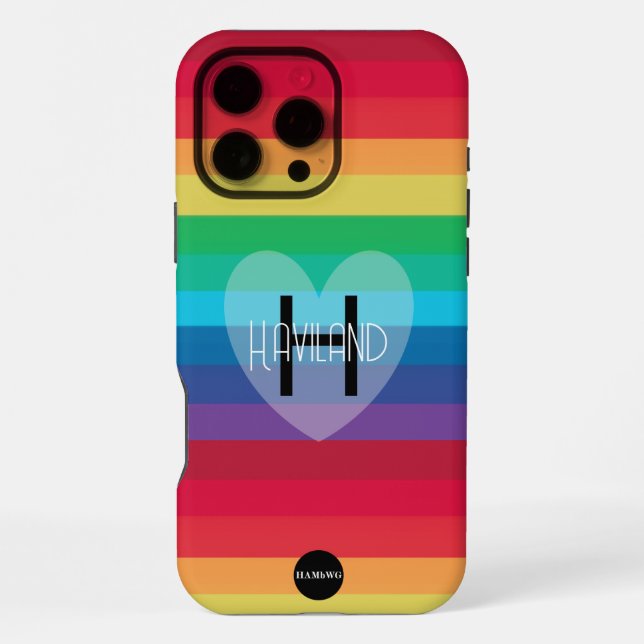 Rainbow Cell Case mit Herz und Name HAMbWG iPhone 16 Pro Max Hülle (Rückseite)