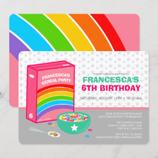 Rainbow Cereal Birthday Party Einladung