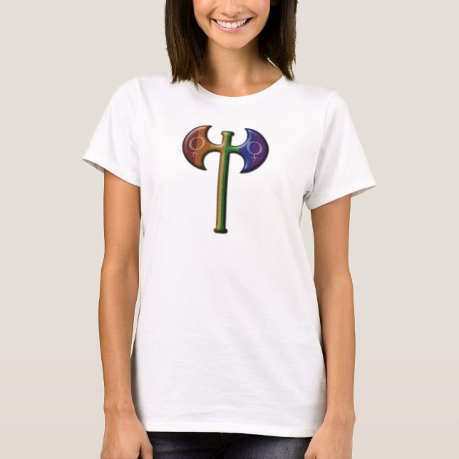 Rainbow Cfarbred Lesbian Pride Labrys T-Shirt (Vorderseite)